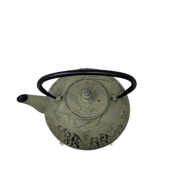 Cast Iron Teapot Sage Green Lucky Elephant Parade Safari 3D Rare Collectible - Picture 5 of 9